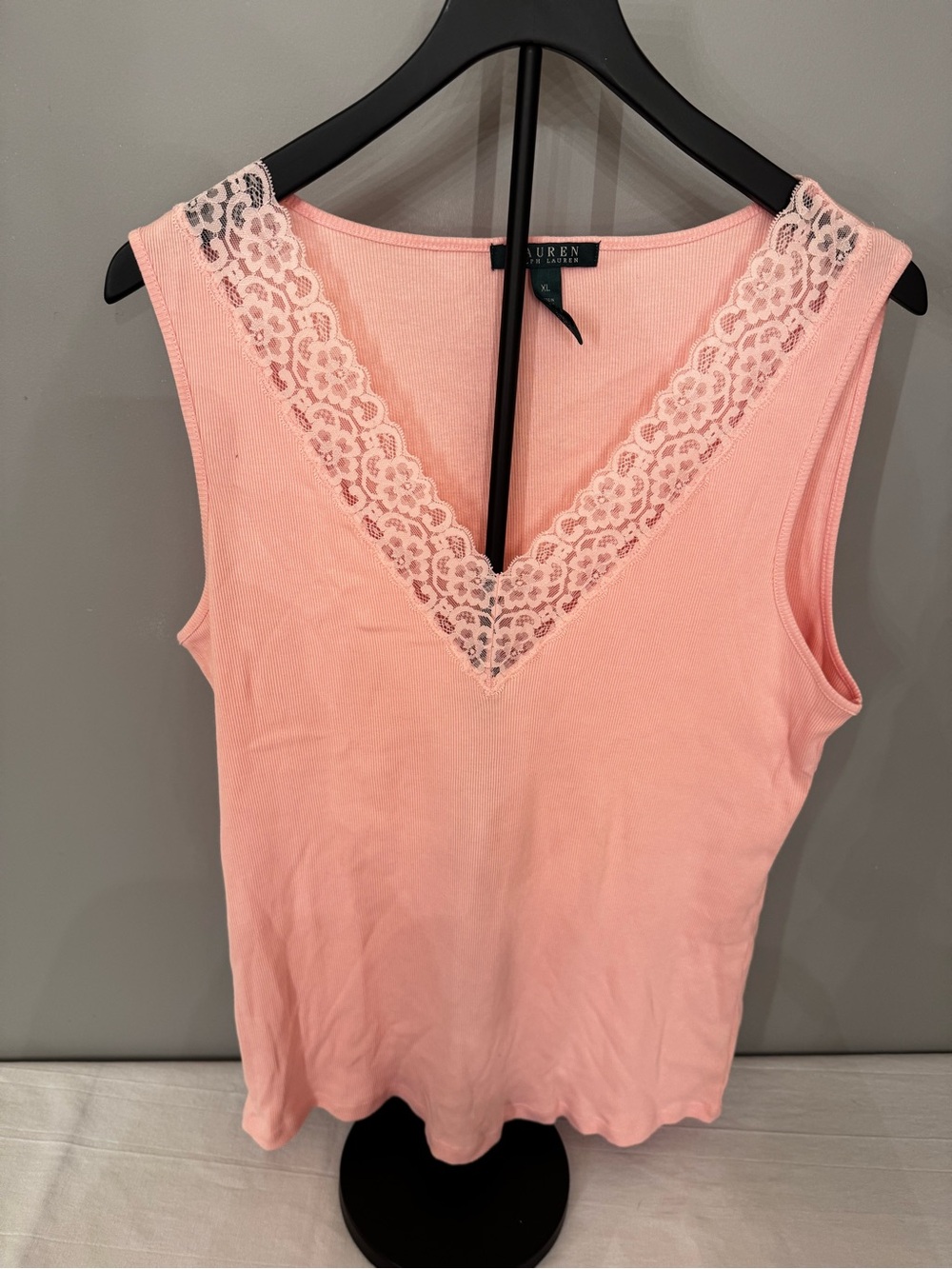 Ralph Lauren Pink Lace-Trim V-Neck Tank Top